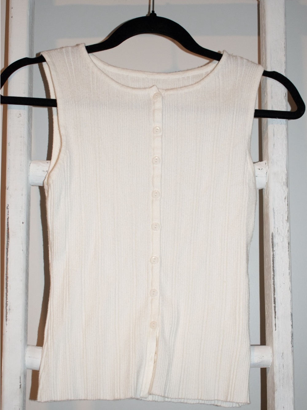 Cream Ribbed Button-Front Tank Top